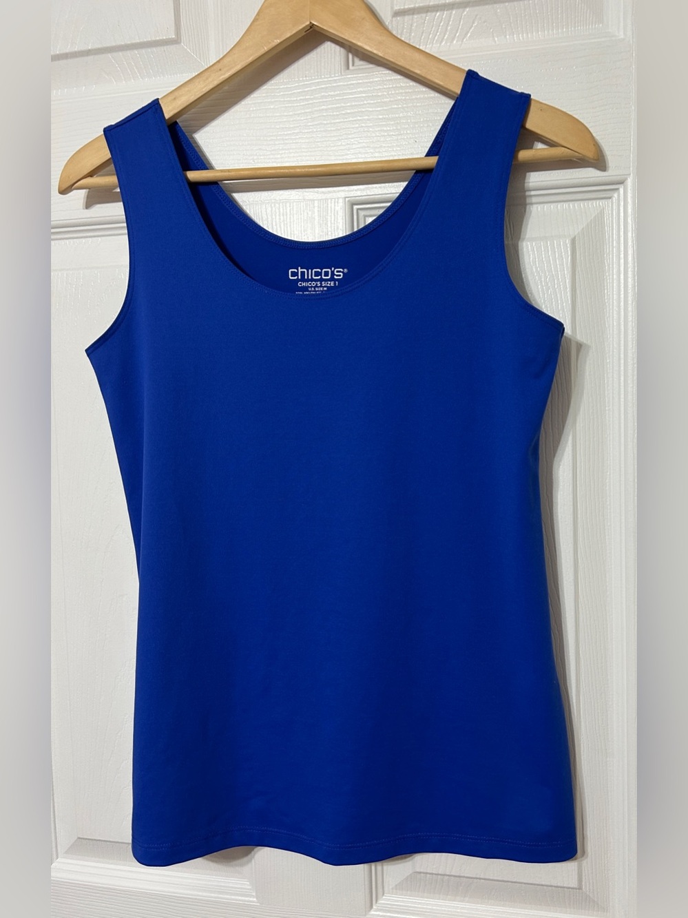 Chico’s Women’s Sleeveless Tank Top Blue Stretch Nylon Chicos Size 1 - Medium